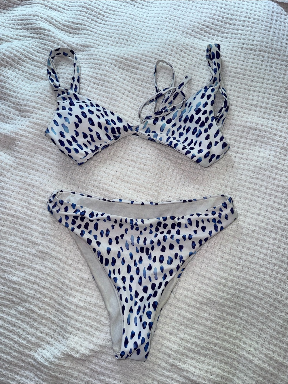 SHEIN White Bikini with Navy Spot Print